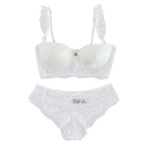 Daisy Fuentes Women's 2 Piece White Ruffle Lace Bra and Panty Set
